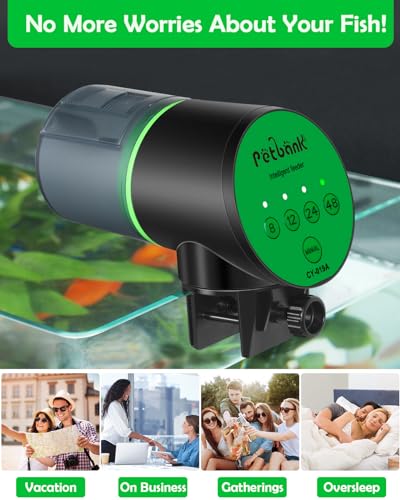 Petbank Automatic Fish Feeder for Aquarium - Auto Fish Food Dispenser Battery Operated Vacation Timer Fish Feeder Automatic Dispenser with 2 AAA Batteries Included