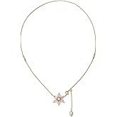Kokoma Elegant Gold Pearl Snowflake Necklace for Women, Crystal Cubic Zirconia Pearl Dangling Winter Flower Pendant Choker Link Chain Necklace for Christmas Holiday