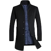 Lavnis Men's Trench Coat Long Wool Blend Overcoat Slim Fit Down Topcoat