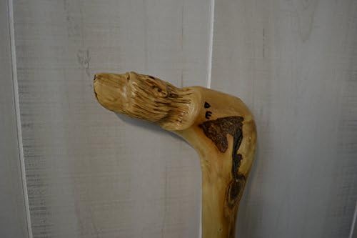 Natural Root Cane with Bear Carving in natural wood - 38" Tall