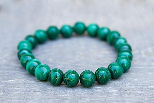 Genuine Natural Malachite Stretchy Roll-on Heart Chakra Bracelet - 6mm or 8mm Beads