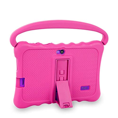 Shockproof Silicone Case, 7 inch Tablet PC case with Handle and Stand for Veidoo Kids Tablet PC T8 (8.3x6.3x0.8 inches) (Pink)
