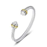 UNY Bracelet Designer Brand Inspired Antique Women Jewelry CZ Cable Wire Bangle Christmas day Gifts (Clear)