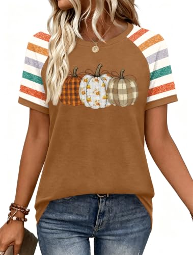Halloween Pumpkin Shirts Women Fall Tshirt Pumpkin Graphic Tees Tops at Amazon