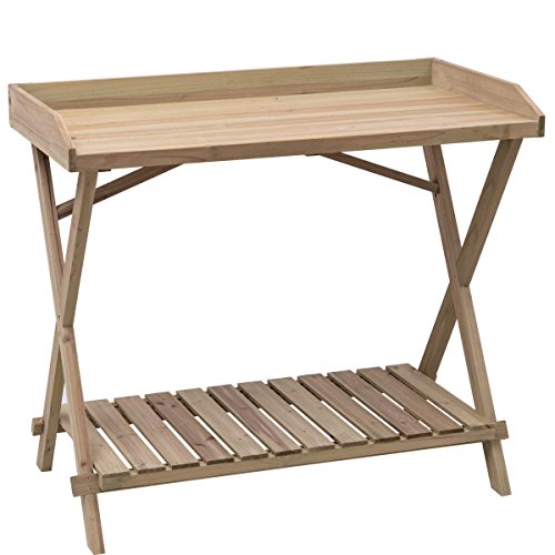 Allblessings Wood Potting Bench Workstation Console Serving Table Shelf Display Patio Outdoor - Thumbnail 4