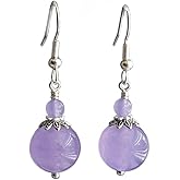 Lavender Lilac Jade Earrings 925 Sterling Silver Hooks Round Double Handmade Women Jewelry Tibetan Silver in Gift Box