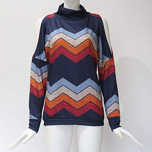 Respctful ♪☆ Women's Fashion Geometric Floral Print Pullover Cold Shoulder Blouse High Neck Shirt Casual Tops - Thumbnail 4