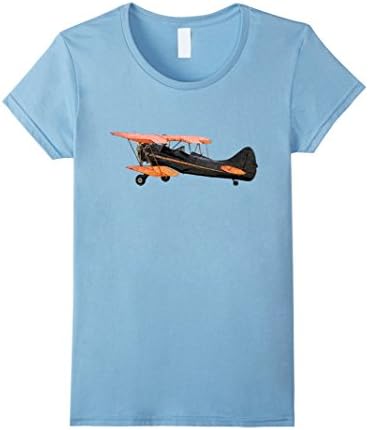 Women's Vintage Retro Bi-Plane Airplane Art Sketch T-shirt Large Baby Blue