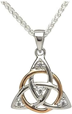 Biddy Murphy925 Sterling Silver Celtic Trinity Knot Necklace for Women, 10k Rose Gold, Brilliant CZ Cubic Zirconia Inlay, Good Luck Pendant, Fine Traditional Jewelry, Made in Ireland