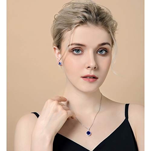 AMYJANE Jewelry Set for Women Blue - Silver Round Cut Crystal Navy Blue Sapphire Rhinestone Necklace Earrings Set September Birthstone Jewelry Pop Style for Girls Party Prom Birthday Gift