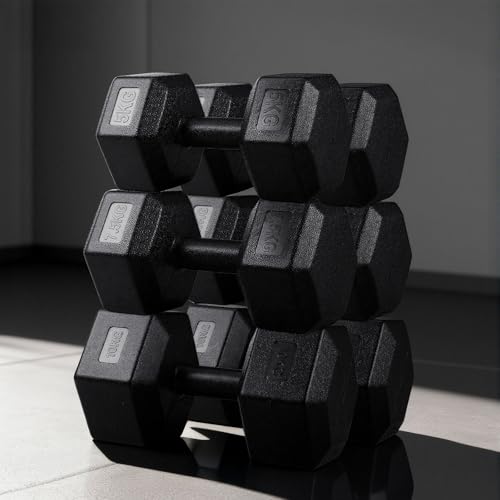 Set de Mancuernas Hexagonales， 10 kg/20lb , 15 kg/30lb y 20 kg/40lb， Set de Mancuernas de Hierro Fundido con Recubrimiento de Caucho, Mango Antideslizante . Ideales para Tonificación, Fuerza y Resistencia.