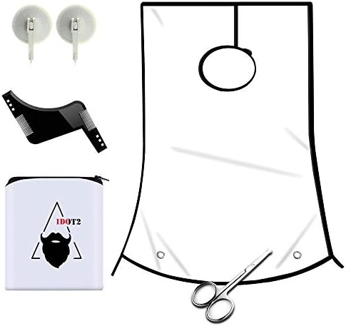 1DOT2 Professional Beard Shaving Apron and bib Hair Clippings Catcher & Grooming Cape Apron + Styling Template + Suction Cups for Men White New