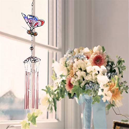 WEISIPU Windwings 3D Butterfly Wind Chimes - Outdoor Metal Windchime Garden Chimes Home Garden Decoration (Pink)