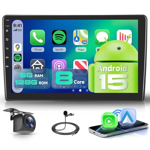 【8 Core 6+128G】 for Citroen C5 2008-2017 Car Radio with Wireless CarPlay Android Auto, 9 Inch IPS Touch Screen with FM/RDS Radio, GPS, Bluetooth 5.0, Rear View Camera for Citroen C5