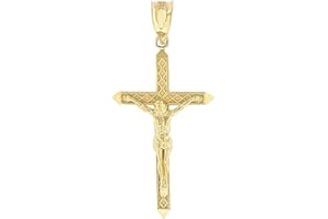 CLADDAGH GOLD 10K Yellow Gold 1-5/8" Crucifix Passion of Christ Cross Pendant Charm