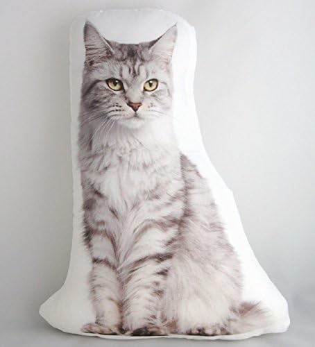 Cat Themed Accent Pillow, Grey Long hair Cat 14.5" x 11" x 4".