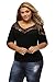 Beauty Decor Women's 3/4 Sleeve Off Shoulder V Neck Tops Lace Neckline Spliced Blouse Shirts Plus Size, XXXL Black