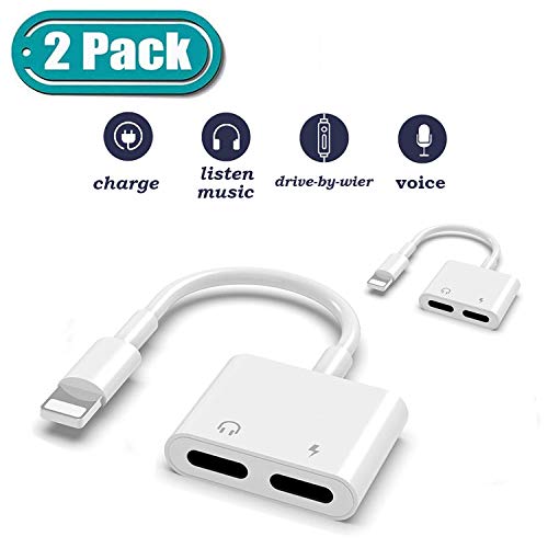 【2 Pack】Headphone Adapter for iPhone,Earphone Adapter Charger & Audio Adapters Cable 4 in 1 for iPhone 11/11Pro/11Pro Max/XR/Xs/Xs Max/X/8/8Plus 7/7Plus,Audio+Charge+Volume Control,Support iOS System