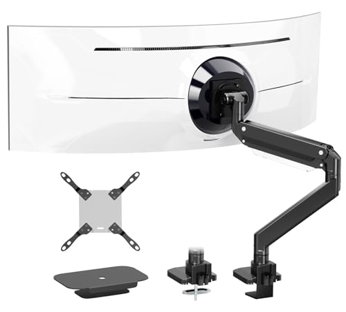 PUTORSEN 17-57 Inch Monitor Mount 1 Monitor, for TVs and Monitors up to 27 kg, Premium Aluminium Monitor Desk Mount with Gas Spring, Reinforcement Plate, VESA Max up to 200 x 200