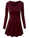 Doublju Women Basic Designed V-Neck Long Sleeve Flare Tunic Top