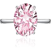 FLYYQMIAO 3CT 925 Sterling Silver Engagement Rings Oval Cut Solitaire Cubic Zirconia CZ Promise Adjustable Rings for Her Wedding Bands for Women Simulated Diamond Birthstone Open Rings(Pink)