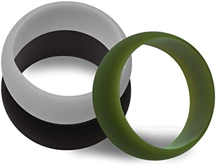CAJJ Mens Silicone Wedding Ring - 3 Rings Pack - Black, Hazard Orange, Army Green, Cool Grey (9.5 - 10.0 (19.8mm), Army Green, Black, Cool Grey)