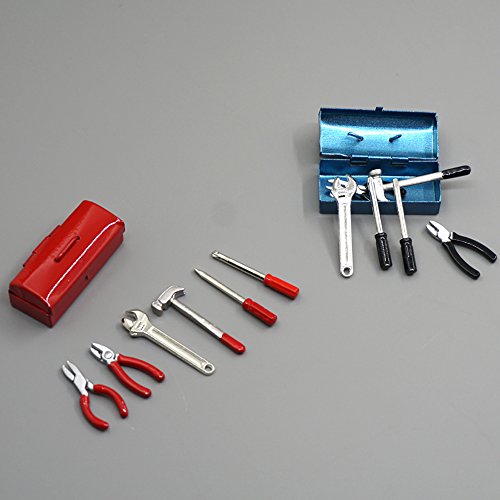 Que-T Mini Hammer Wrench Screwdriver Tools Box 1:10 Accessories Car Truck Decor Parts for CC01 Axial SCX10 D90 D110 TF2 TRX-4 RC Car (Blue)