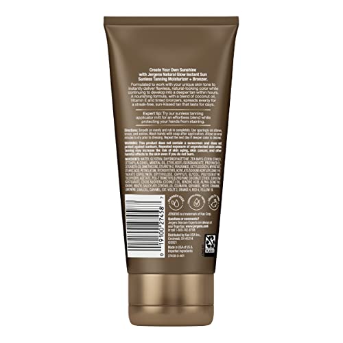 JERGENS NATURAL GLOW INSTANT SUN TANNING MOISTURIZER + BRONZER, LIGHTWEIGHT SUNLESS TANNING FOR NATURAL-LOOKING COLOR, LIGHT BRONZE, 6 OZ