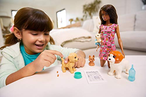 Barbie Doggy Daycare Doll, Brunette, and Pets Playset with 4 Dogs, Including One Puppy that Poops an - //coolthings.us