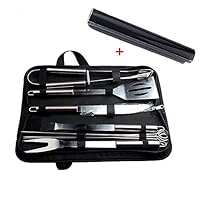 Barbecue Accessories BBQ Grill Tools With 10 PCS Grill Set Stainless Steel Utensils With A Grill Mat BBQ Tool Stainless Steel Spatula, Fork, Tongs, & Basting Brush In Carrying Case - GREAT GIFT