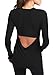 Mippo Long Sleeved Tops for Women Loose Fit Workout Tops for Women Women's Sexy Backless Yoga Shirts Cute Gym Clothes for Women Running T-Shirts for Women Black M