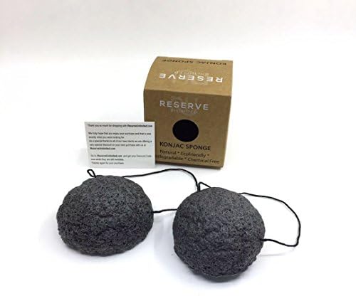 Konjac Facial Sponge - by Reserve Unlimited | 2 All Natural Facial Sponges | Exfoliating Sponge | Charcoal Konjac Sponge For Healthier Looking Skin