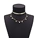 Geerier Stunning Double Layer Coin Choker Necklace Dangle Synthetic Diamond Beads