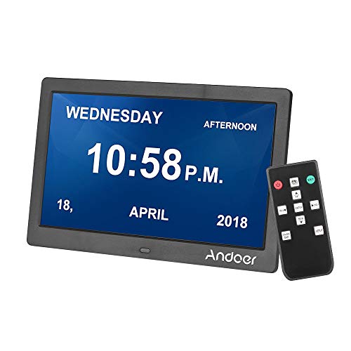 Andoer 10 Inch Digital Picture Photo Frame 1024X600 Resolution Digital Frame 16:9 IPS Screen with Remote Control, Support 1080P Video, USB and SD Card Slots, Calendar, Background Music