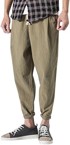 MCYs Men's Solid Color Loose Casual Trousers Pants Cotton Linen Harem Pants Nine Pants Cotton Lantern Pants Men's Casual Slim Sports Pants Ankle-Length Baggy Harem Pants