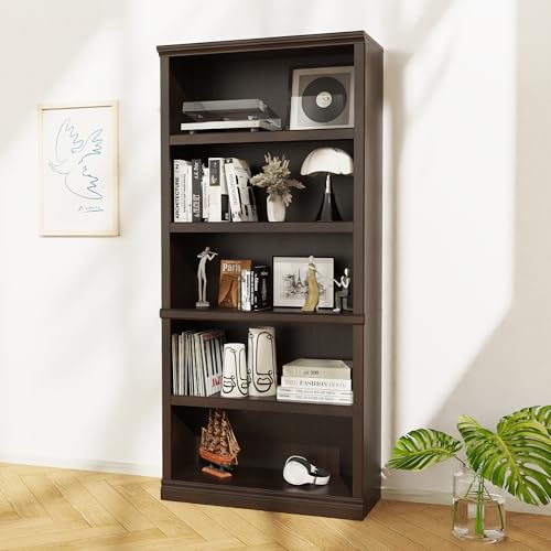 Bevfint Bookshelf, Open Storage 70 Inch Tall 5 Shelf Bookcase, Floor Standing Bookshelves and Bookcases, Book case for Farmhouse Library Office Bedroom Kids, Dark Cherry - 5 Tier