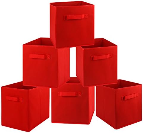 Bulletsky Fabric Foldable Storage Box File Box One Cloth Handle Multifunctional Storage Box Nonwovens 6 packs (Red)