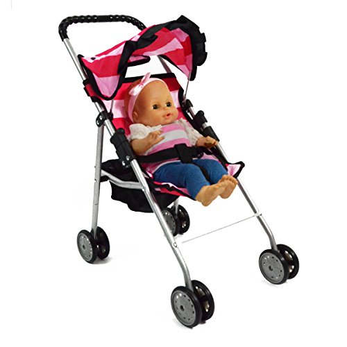 First Doll Stroller for Kids (Bright Pink Stripes)