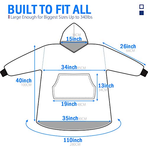 REEPOW Wearable Hoodie Blanket Sweatshirt for Adults - Oversized Hooded, Large Pocket, Elastic Cuff, Reversible - Warm and Luxurious Plush Sherpa & Fleece Hoody - Grey