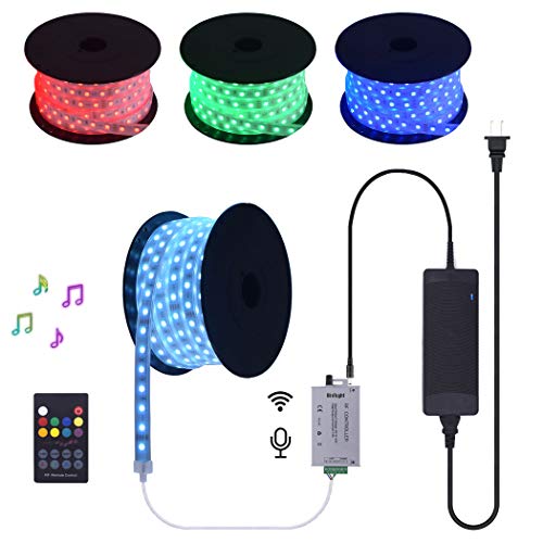 90 Feet (One Strand Continuous Long Run) RGB LED Strip Light WiFi Tuya App Music Sync Multiple Colors Controller Home Crown Molding Outdoor IP67 Waterproof Railings Decks Patio Rope Lights
