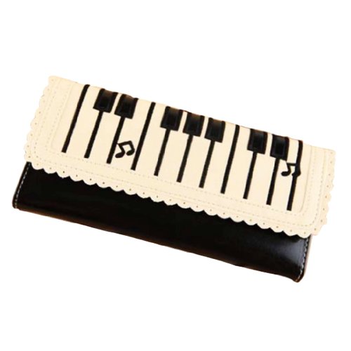 Fashion Music Notes Design 3 Folds Pu Leather Long Wallet Purse (Black)