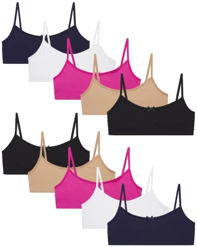 Sweet & Sassy Girls Training Bra - 10 Pack Seamless Crop Cotton Bras - Cami Training Bras for Girls (Sizes: S-L)