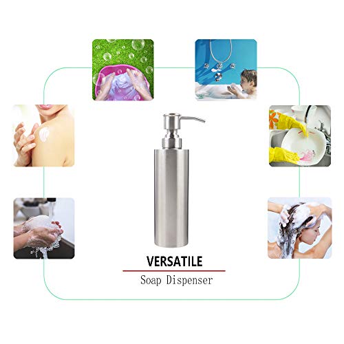 Hand Soap Dispenser, Dish Soap Dispenser, Large Capacity Stainless Liquid and Lotion Soap Dispenser for Essential Oils, Lotions, Liquid Soaps, Dishwashing, for Kitchen and Bathroom 12.5oz Soap Bottles