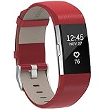 For Fitbit Charge 2 Bands Red, Henoda Leather Wristband for Fitbit Charge 2 Replacement Strap Women Men Large Small