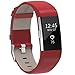 Henoda Fitbit Charge 2 Bands, Red Classic Genuine Leather Replacement Wristband for Fitbit Charge 2 Fitness Strap Smartwatch Women