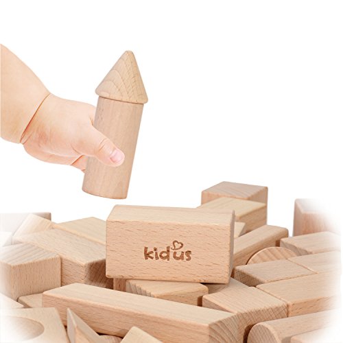 KAJA Classic Natural Wooden Building Blocks Sets 80 Pcs Blocks for Toddlers Educational Preschool Learning Toys with Carrying Bag