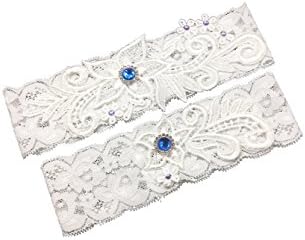 Unibuy Wedding Lace Garter Set with Blink Rhinestone Add Navy Blue Pearl(Pretty Box Something Blue)