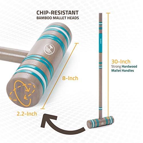 Harvil 6-Player Croquet Set for All Ages with Mallets, Balls, Stake Posts, Wickets, and Carrying Case - Light Gray - Thumbnail 2