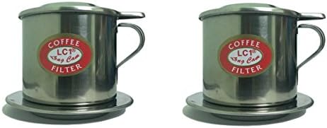 2 Pack Vietnamese Coffee Filter Set, Pour Over Dripper Style, Slow Drip Coffee Maker To Brew A Delicious Single Cup Serving Of Iced Ca Phe Sua Da, Made In Vietnam, Stainless Steel Infuser Phin (2, 8Q)