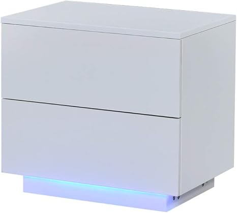 Amazon Co Jp Huisen Hoshoサイドテーブル 収納付き ナイトテーブル 白 Led照明付き おしゃれ キャビネット リビング 2杯引き出し付き 木製 コンパクト 鏡面 ローチェスト 寝室 ソファー ベッドサイド 組立簡単 ホワイト ホーム キッチン
